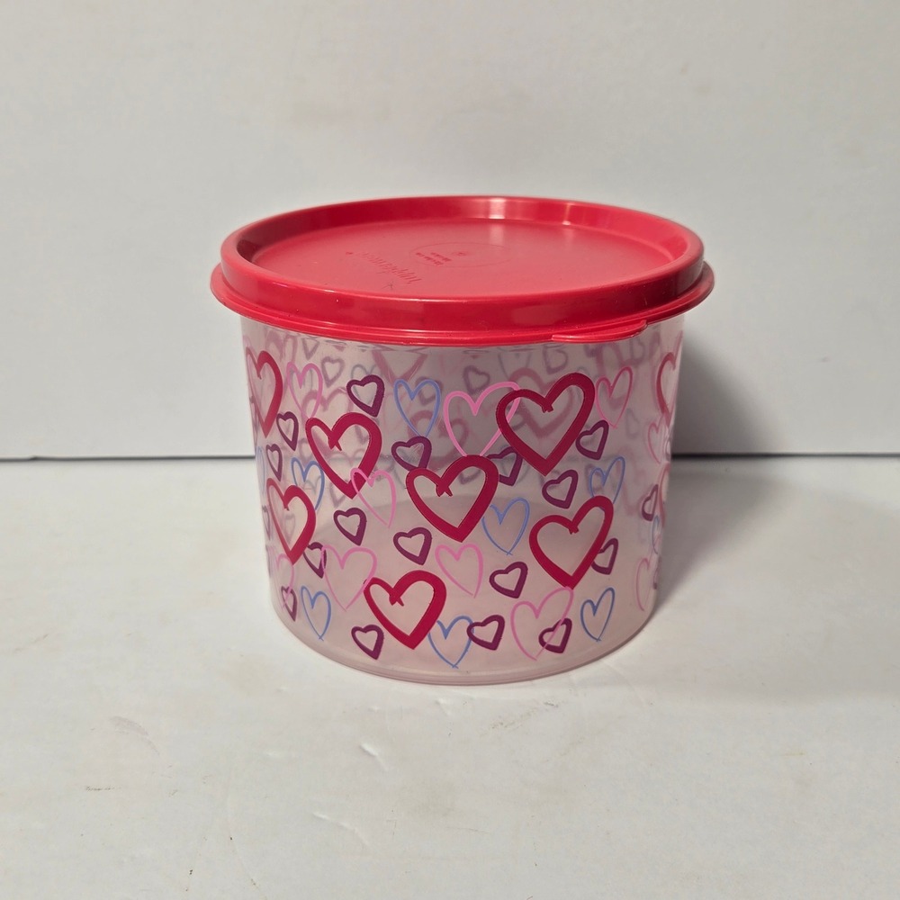Tupperware Hearts Canister Red Lid Valentine Storage Container 4623B-6